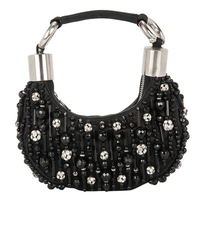 Chloé Embellished Handheld Bag, £180, Handbags, Black, Satin, Front view